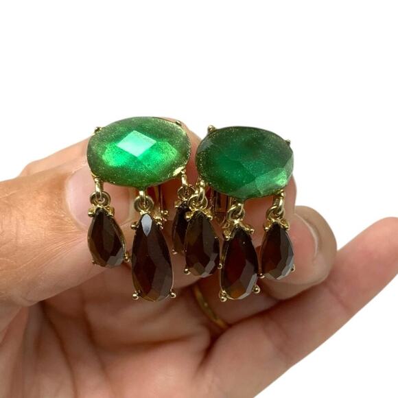 LC Lauren Conrad Jewelry - Lauren Conrad Cascade Clip On Earrings Gold Tone Green Brown